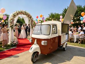 Camion de nourriture électrique rétro Piaggio Ape, bar mobile, chariot à bière, boissons, glaces, tricycle de vente ambulante pour les événements de mariage - Product Image 5