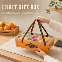 Panier-cadeau en carton ondulé avec poignée de transport et fenêtre transparente, en papier rigide, pour l'emballage de fruits et légumes frais