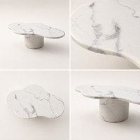 Table basse moderne en forme de nuage, imitation marbre, finition mate, piédestal cylindrique, plateau en pierre artificielle, salon de villa, taille personnalisée