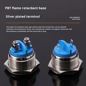 19mm kim loại nút chuyển đổi cao Đầu phẳng đầu vít thiết bị đầu cuối tự đặt lại thường mở nút bắt đầu tạm thời 3A IP65 - Product Image 4