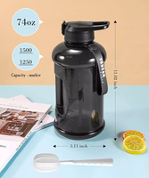 Grande bouteille d'eau 2.2 litres sans bpa pour boire de grands sports, bouteille d'eau personnalisée à bon prix 64oz, grande bouteille d'eau à prix d'usine