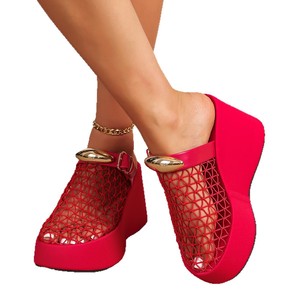 Sandalias de verano de talla grande, estilo hip hop, con malla transpirable, plataforma gruesa, hebilla metálica, elegantes, resistentes al desgaste, sin talón y fáciles de poner. - Product Image 6
