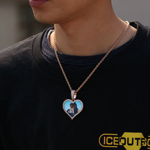 Kotak memori liontin kalung gambar, perhiasan Hip-hop 18K berlapis emas bentuk hati - Product Image 4