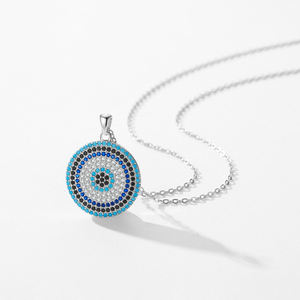 925 perak murni pirus perhiasan halus bulu mata seksi tangan Fatima Beruntung biru mata jahat liontin kalung untuk wanita - Product Image 6