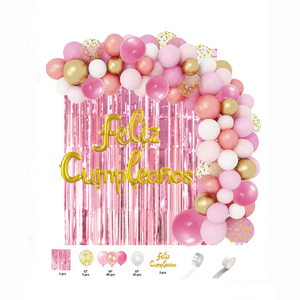 Fournitures de fête OEM, kit de ballons en latex chromé perlé espagnol « Feliz Cumpleanos », rideau métallique brillant pour la décoration de fête d'anniversaire - Product Image 1