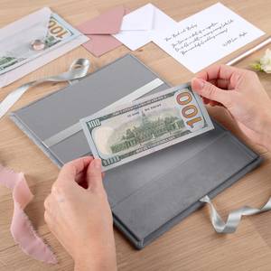 Busta di soldi di velluto porta carte regalo di nozze grigio lusso in contanti con cravatta a nastro busta regalo di anniversario di nozze - Product Image 2