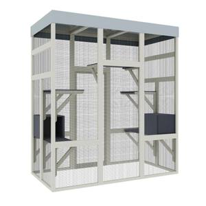Kandang kucing dan kelinci luar ruangan kayu tinggi, rumah kucing abu-abu besar kandang kayu Solid Playpen - Product Image 5