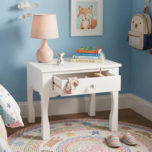 Luxury White Painted Wooden Nightstand with 1 Drawer for Kids Room <b>Storage</b> Furniture Elegant <b>Bedside</b> Table Design - Product Image 1