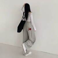 Pantalons pour femmes de style coréen, coupe décontractée, pour le printemps, l'automne et l'hiver : taille haute, fluide, brodé