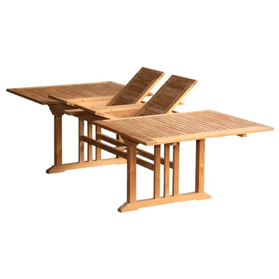 Günstige hochwertige Massiv Teakholz Outdoor Rechteckig mit Double Extension Table Indonesien Hersteller