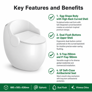 Nouvelle toilette innovante intégrée de type <span class=keywords><strong>fauteuil</strong></span>, en forme d'œuf, à siphon, silencieuse, anti-éclaboussures et anti-obstruction. - Product Image 6