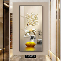 Art mural en porcelaine de cristal minimaliste moderne Cerf Peinture animale HD Peinture à lumière LED avec cadre noir pour la décoration du salon