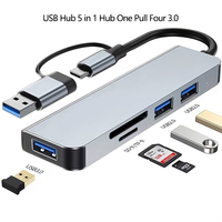 Hub USB-C/USB-A 5-en-1 en alliage d'aluminium avec lecteur de carte Micro SD/SDF compact pour tablettes et smartphones