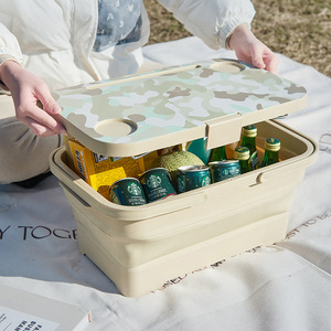 Foldable Outdoor Picnic Basket With Lid 47x28.5x22cm Portable Storage Container For Camping And Picnics - Product Image 3