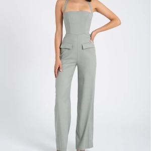 Mono sin espalda de moda para mujer, mono deportivo acampanado de ocio para mujer, pantalón acampanado, traje de bolsillo suelto de tela - Product Image 4