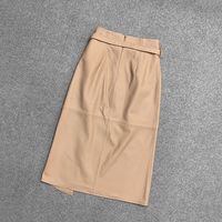 1308 mode Cargo taille haute en peau de mouton longue jupe loisirs fourche en cuir véritable jupe