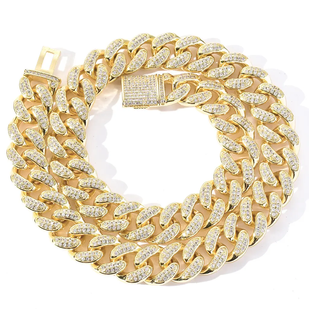 HIp HOP Iced Out 15mm CZ Cuban Link Chain Miami Choker collana Bling uomo donna Rapper gioielli all'ingrosso