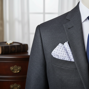 Navy Blue Floral Printed Cotton Collar <b>Pocket</b> <b>Square</b> Elegant Handkerchief on <b>White</b> Background - Product Image 3