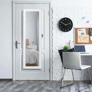 Gabinete de Joyería con Luz LED, Montado en la Pared, con Espejo con Cerradura, Blanco, Rectangular, MDF, Diseño Minimalista, Alimentado por Enchufe - Product Image 4