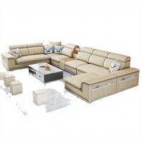 Grand canapé de salon pour appartement, style crème, moderne, simple, en forme de U, 4 mètres, tissu technique lavable, interface USB