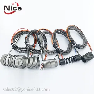 Spring nozzle injection molding hot runner coil heater with thermocouple