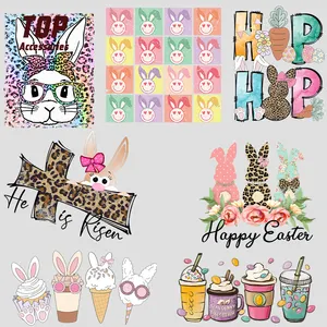 Easter Rabbit Patch Heat Transfer Custom Water-Resistant Washable Sublimation Plate Colorful Cotton Garment Labels Wholesale