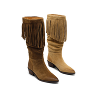 Bottes hautes vintage à franges pour femmes, augmentant la taille, avec semelle en caoutchouc pour l'automne