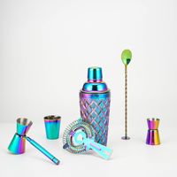 Ensemble de shaker à cocktails transfrontalier 6 pièces en acier inoxydable (304) dégradé, comprenant une cuillère de bar, un jigger et un passoire