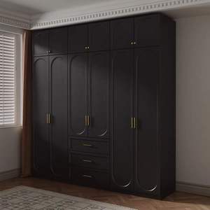 Armoire Rétro Française Noir Mat avec Étagères Ajustables, Conception Pré-assemblée pour Villa, Chambre à Coucher, Option Table de Maquillage/Coiffeuse Moderne - Product Image 4