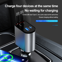 Cargador de coche PSDA 4 en 1, Cable doble tipo C, Cable de carga rápida retráctil, adaptador de encendedor de cigarrillos para iPhone15 Android