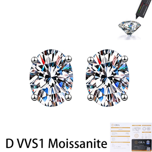Boucles d'oreilles clous en moissanite ovale brillante S925 en argent sterling, couleur D, VVS1, 1 carat, plaquées rhodium, vente en gros d'usine pour femmes - Product Image 1
