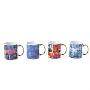 Mug à café personnalisé avec logo, décalcomanie dorée, tasse en céramique pour l'eau, mug à café pour le petit-déjeuner, décoratif, coloré à la main, en céramique blanche, mugs personnalisés - Product Image 1