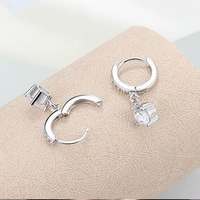 EK27 Anting Perak Sterling Zirkon Empat Cakar Anting Gantung Wanita Bergaya Serbaguna Nuansa Berkelas