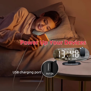 Réveil <span class=keywords><strong>projecteur</strong></span> pour chambre à coucher 180 °   <span class=keywords><strong>Projecteur</strong></span> LED rotatif à grand écran, double alarme, variateur d'intensité, horloge à chargement USB, décoration pour la maison - Product Image 6