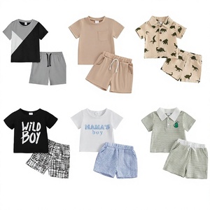 Conjuntos de camiseta y pantalones cortos de algodón para niños con diseños estampados para niños y niñas, conjuntos de verano - Product Image 6