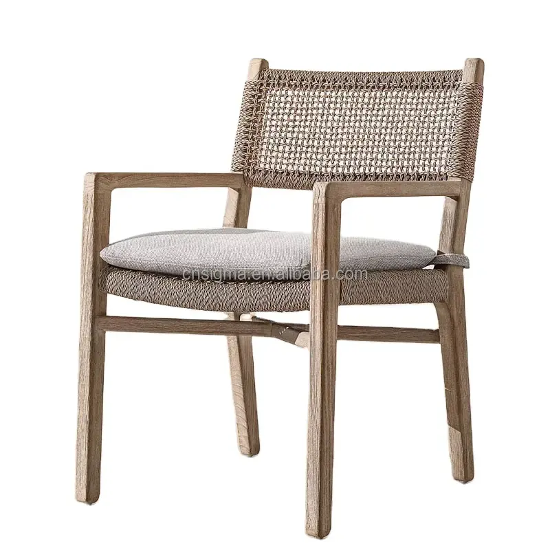 New arrival modern design minimalist sofa chair teak wood chair patio garden furniture outdoor woven armchair