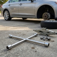 Clé à molette croisée double extrémité en acier au carbone de qualité industrielle, chromée, 300 lb-ft de couple, pour roues de voiture, clé à écrous à 4 voies