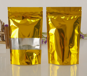 Stocks Gold Stand up Pouch for Food for Potato Chips <b>Pet</b> Food Sugar Stand Pouch with Window - Product Image 1