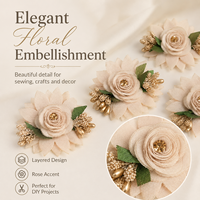 Applique florale 3D Champagne avec fleurs brodées et perles dorées à coudre pour robe de mariée, coiffure et projets DIY