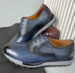 Men's Leather Shoes Coffee Color Low <b>Heel</b> Rubber Sole Handmade Genuine Leather Patchwork Casual Outdoor Wear Size 38-46 - Product Image 4