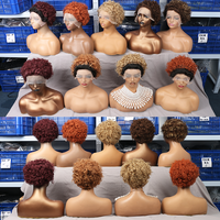 Perruque Courte Bouclée Coupe Pixie Cheveux Humains Brésilien Remy Faite à la Machine pour Femmes Noires Perruque Courte Dégradée Sans Lacet