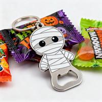 Porte-clés décapsuleur étanche en acier inoxydable avec impression UV, motif momie bandage, personnalisable en gros pour Halloween, idéal comme cadeau souvenir