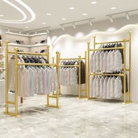 Estante de metal doble sencillo para ropa de mujer y niños, perchero de exhibición tipo isla, estantería moderna ajustable en altura