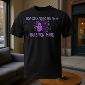 Comment pouvais-tu faire ça à moi ? T-shirt avec inscription Question Mark, imprimé noir et violet, taille adulte unisexe - Product Image 3