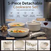 Ensemble de 5 casseroles et poêles antiadhésives empilables avec poignées amovibles, sans PFAS, saines, avec couvercles en verre, pour cuisinière à induction