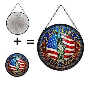 Attrape-soleil en vitrail, pendentif suspendu, hommage aux 250 ans de l'Amérique, 1776-2026, décoration - Product Image 1