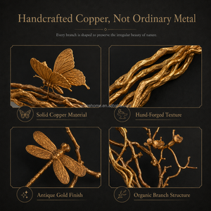 Luxury Handmade Copper Butterfly Branch <strong>Wall</strong> <strong>Mirror</strong>, 3D Round Decorative <strong>Mirror</strong> <strong>for</strong> Hotel Villa <strong>Bathroom</strong> - Product Image 2