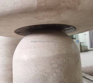 Mesa de centro de travertino Mesa auxiliar de café de mármol travertino redonda de travertino blanco marfil para sala de estar - Product Image 3