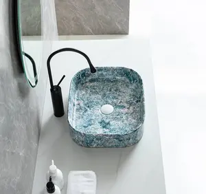 Factory Nordic Ceramic Vessel Sink Marble Art Basin Cabinet Blue Counter top Hand Wash Basin Table Top Bathroom Wash Basin
