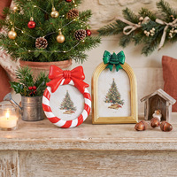 Ensemble de cadres photo de Noël pour table, cadres photo décoratifs de fêtes avec nœud, finition dorée, décoration de cheminée pour arbre de Noël